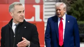 El primer ministro de Canadá, Mark Carney (i), y el presidente de Estados Unidos, Donald Trump (d), quienes negociarán un nuevo acuerdo comercial para sus países.