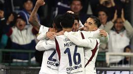 Liga de Quito celebra uno de los tres goles que le anotó al Palmeiras, en la semifinal de ida jugada en Quito, el 23 de octubre.