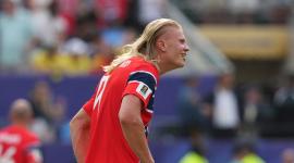Estadio New York New Jersey, East Rutherford, Nueva Jersey, EE. UU. - 5 de julio de 2026. Erling Haaland, de Noruega, celebra tras marcar el segundo gol de su equipo.