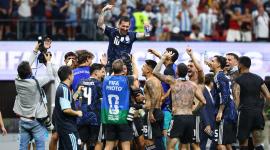 Estadio de Atlanta, Atlanta, Georgia, EE. UU. - 15 de julio de 2026. Lionel Messi, de Argentina, y sus compañeros de equipo celebran tras el partido.
