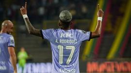 Arón Rodríguez, jugador de Independiente del Valle, festeja el gol en Copa Libertadores.