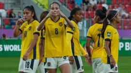 Festejo de Fiorella Pico, tras anotar el segundo gol para Ecuador ante Francia.