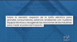 Gremios productivos se pronuncian tras el anuncio del Gobierno de aumentar la tarifa eléctrica a su sector. Buscan dialogar con las autoridades antes de que se aplique la medida.

Vía: Ericka Vera