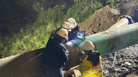 Trabajos ejecutados en un tramo en el kilómetro 86, en el sector Reventador, provincia de Sucumbíos, en la tubería del SOTE.