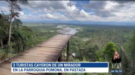 Tres turistas cayeron desde lo alto de un mirador en la parroquia Pomona, en la provincia de Pastaza. El colapso de una estructura en mal estado puso en riesgo sus vidas.

Un reportaje de Jefferson Santos