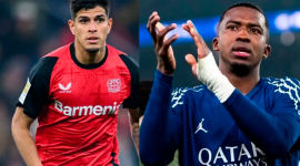 A la izquierda el defensa del Bayern Leverkusen, Piero Hincapié y a la derecha el defensor del PSG, Willian Pacho.
