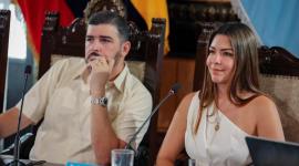 El alcalde de Guayaquil, Aquiles Álvarez y la vicealcaldesa Tatiana Coronel durante una sesión del Municipio.