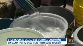 El Municipio informó que seis parroquias del sur de Quito no tendrán agua potable por al menos 12 días. La rotura de una tubería en el sector de La Mica provocó que se declare a estas zonas en emergencia.

Un reportaje de Brigette Mancheno