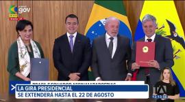El presidente Daniel Noboa se reunió este lunes 18 de agosto con su homólogo brasileño, Lula Da Silva. Ambos mandatarios llegaron a acuerdos de comercio bilateral y crimen organizado. 

Un reportaje de Daniela Valencia