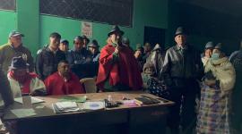 Leonidas Iza en una de las audiencias realizadas en Cotopaxi por los tres policías detenidos,