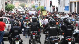 Ibarra, jueves 25 de septiembre de 2025 los campesinos de las comunidades del pueblo Kichwa Karanki se movilizaron hacia el centro de la ciudad, para expresar su rechazo al decreto ejecutivo 126.