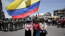 Mujeres indígenas participaron en una protesta el lunes 22 de septiembre del 2025, en la ciudad de Latacunga.