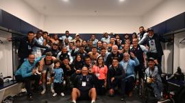 El camerino de Universidad Católica, tras eliminar a Independiente del Valle, en la Copa Ecuador. El equipo de Martínez quiere pelear por la Copa y por clasificarse a la Libertadores.