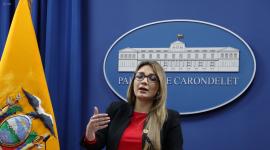 Carolina Jaramillo, vocera del Gobierno, durante su conferencia de prensa de los lunes en el Palacio de Carondelet.