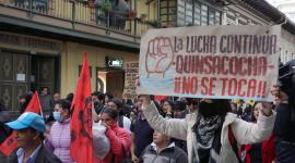 Dirigentes de organizaciones sociales durante una marcha en Cuenca en septiembre del 2025.