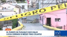 El puente de Pusuquí Chico Bajo, en el norte de Quito, permanece cerrado desde hace ocho meses tras el colapso provocado por fuertes lluvias. Los moradores piden al Municipio acelerar los trabajos, pues su movilidad continúa limitada.

Un reportaje de Nathalie Jiménez