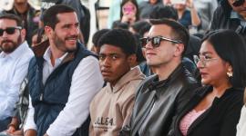 El presidente Daniel Noboa durante la presentación del proyecto 'Casa U' en la Escpoch, en Riobamba.