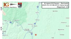 Un sismo de 3,9 se registró este domingo con epicentro en la ciudad de Sucúa, en Morona Santiago.