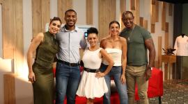 Vrigina Limongi junto a Frickson Erazo, Monserrath Astudillo, Giovanna Andrade y Beber Espinoza, los primeros invitados a Cocinando a los Celebrities.