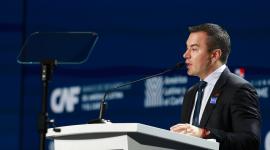 Noboa dio un discurso en el Foro Económico Internacional en Panamá.