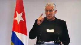 Miguel Díaz Canel, presidente de Cuba, durante una conferencia de prensa.