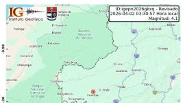 El Geofísico reportó un sismo de 4.1 en la ciudad de Macará.