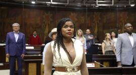 La asambleísta Paola Cabezas, de RC, durante una sesión del Pleno de la Asamblea Nacional.