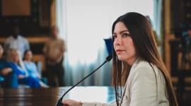 La alcaldesa de Guayaquil subrogante, Tatiana Coronel, en su rendición de cuentas de 2025.