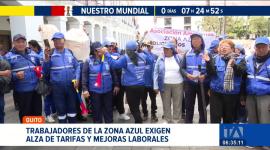 Trabajadores de la Zona Azul protestan para exigir el alza de tarifa y mejoras laborales. Rechazan un proyecto que pretende modificar la modalidad de contratación. Un reportaje de Nathalie Jiménez
