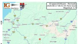 El Geofísico reportó un sismo de 3.7 grados en Zaruma, provincia de El Oro.