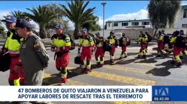 El Contingente de Bomberos de Quito, integrado por 47 especialistas, partió desde el aeropuerto de Latacunga con destino a Venezuela para apoyar en labores de rescate. Un reportaje de Juan Pablo Toro