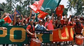 Cientos de hinchas portugueses se reunieron antes del partido con Colombia.