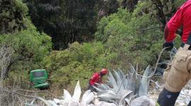 Un bus de pasajeros se volcó y quedó en una pendiente hacia el río Ambato.