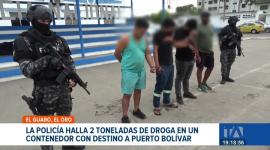 Cuatro personas fueron aprehendidas en flagrancia en el sector de Río Bonito, cantón El Guabo, mientras intentaban alterar la ruta de un contenedor con droga.