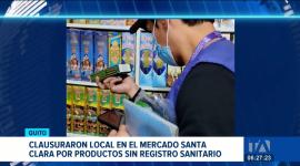 Autoridades de control e inspectores intervinieron un local comercial en el Mercado Santa Clara. Se incautaron productos sin registro sanitario. Un reportaje de Brigette Mancheno