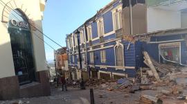 Casas derrumbadas en Pereira Colombia, tras el sismo de 7.4 de este lunes 10 de agoto.