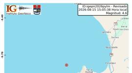 Un sismo se registró en la costa de Perú este sábado 15 de agosto de 2026.