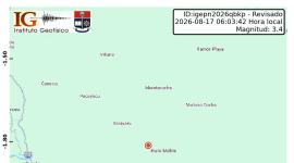 Un temblor se registró en la Amazonía ecuatoriana este lunes 17 de agosto.