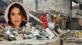 La influenciadora Catalina Ortiz y escombros en Cali.
