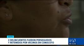 La ciudadanía persiguió a dos hombres hasta las inmediaciones del mercado de Conocoto. Los sospechosos fueron retenidos para entregarlos a la policía.  Un reportaje de Gustavo Jaramillo