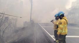 El Cuerpo de Bomberos de Quito trabaja en la zona del incendio en La Vicentina.