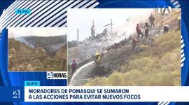 Las labores de sofocación se concentran en la cumbre de la montaña, los bomberos buscan impedir la propagación de las llamas hacia zonas habitadas. Un reporte de Brigette Mancheno