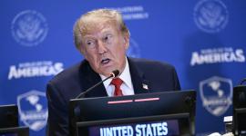 El presidente Donald Trump durante su intervención en la cumbre Escudo de las Américas.