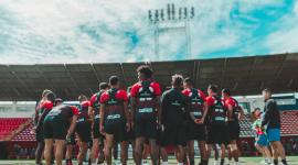 El plantel del Deportivo Cuenca en un entrenamiento.