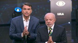 Luiz Inacio Lula da Silva y Flavio Bolsonaro protagonizaron un debate en Sao Paulo, Brazil, este domingo 18 de octubre de 2026.