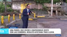 Las intensas precipitaciones y la fuerte acumulación de agua en una zanja del sector provocaron serios daños estructurales y el colapso de la pared que divide a las zonas de Las Cumbres y Mapasingue Oeste, en el norte de Guayaquil. Equipos de emergencia y autoridades evalúan los riesgos en el punto para evitar nuevos desprendimientos. Un reporte de Ricardo Cruzatty.