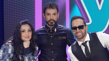 Los jueces Pamela Cortés, Lucas Arnau y Ricardo Velasteguí en la última noche de batallas. Lunes 29 de septiembre del 2025.