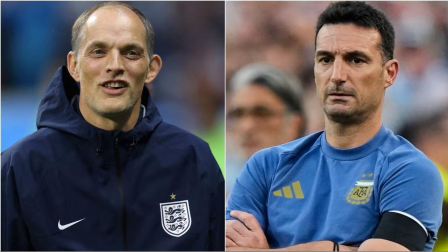 Tomas Tuchel, DT de Inglaterra; Lionel Scaloni, DT de Argentina.