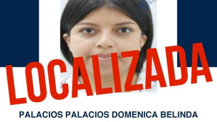 Doménica Belinda Palacios Palacios, reportada como desaparecida el 20 de julio de 2026, ya fue localizada.