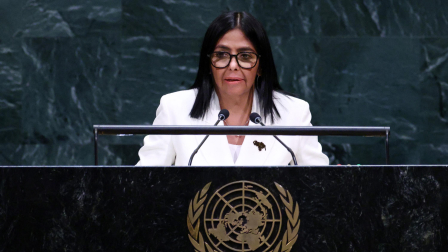 Delcy Rodríguez durante su discurso en la Asamblea General de la ONU.